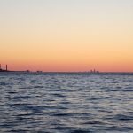 I love this shot. This is just before sunset and Cleveland is dropping over the horizon. When people hear “The Great Lakes” they underestimate how big they really are. You can get out of sight of land and you can feel the roundness of the earth. “The Inland Seas” is a more apt name. This picture helps me visualize how Cleveland and I are on different parts of a sphere.