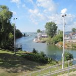 After getting around Long Point, there was no wind. I still had about a three-hour motor to get to Port Dover, ON. This is the view looking back out towards the lake from the lift bridge in Port Dover.