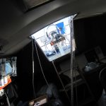 It can be a little disorienting in the salon when the boat is heeled so far. But with no waves, this is still pretty comfortable.