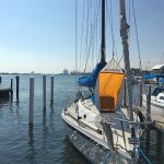 Docked with Detroit in the distance