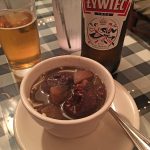 Czarnina - also known as Duck Blood Soup. Fantastic. It has duck, prunes, apples, and noodles in a vinegar flavored broth. Of course, it has duck blood too. Kathleen wouldn't try it. It was great.