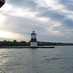 After I got the engine started and the sails down, I still had an hour to motor to Erie Yacht Club. This is the Erie Harbor Pierhead Light.