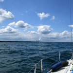 So, I decided to skip Mentor and Fairport and sail all the way to Cleveland. Since I was still recovering from the LESC, I had no intention of wrestling with the main. I sailed under headsail alone all day but the conditions, albeit bumpy, made for some fast sailing. I made it in a little more than 9 hours.