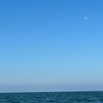 The moon was still high in the west.